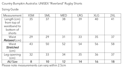 UNISEX "Riverland" Rugby Shorts- RESTOCKED!